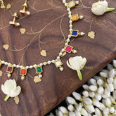 Vriksham Designer Pearl Choker Style Square Pendant Kundan Jadau Neckpiece-Multi Color-J3398